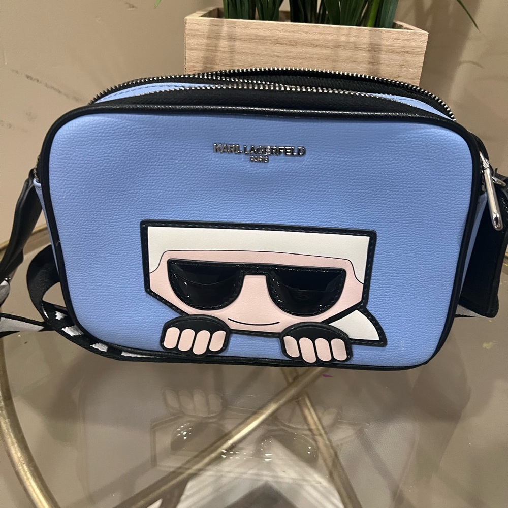 Karl Lagerfeld Blue and Black Crossbody Bag with Graphic Design